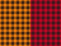 Set Vector Seamless pattern. Wide cell background red and orange color table cloth in a cage. Abstract checkered Royalty Free Stock Photo