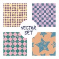 Set of vector seamless patterns Creative geometric backgrounds with squares,stars,circles, dots. Texture with attrition, cracks an Royalty Free Stock Photo