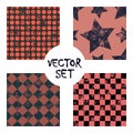 Set of vector seamless patterns Creative geometric backgrounds with squares,stars,circles, dots. Texture with attrition, cracks an
