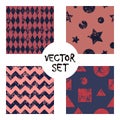 Set of vector seamless patterns Creative geometric backgrounds with squares,stars,circles.Texture with attrition, cracks and ambro Royalty Free Stock Photo