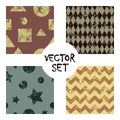 Set of vector seamless patterns Creative geometric backgrounds with squares,stars,circles.Texture with attrition, cracks and ambro Royalty Free Stock Photo