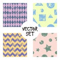 Set of vector seamless patterns Creative geometric backgrounds with squares,stars,circles.Texture with attrition, cracks and ambro Royalty Free Stock Photo