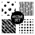 Set of vector seamless patterns Creative geometric black and white backgrounds with lines, diagonal, circles, dots. Texture with a