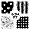 Set of vector seamless patterns Creative geometric black and white backgrounds with lines, diagonal, circles, dots. Texture with a Royalty Free Stock Photo
