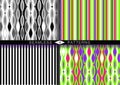 Set of vector seamless patterns. Endless textures in black and white plastic pink UFO green and proton purple colors Royalty Free Stock Photo