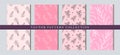 Set of vector seamless patterns with flowers, branches and leaves in gentle pink tones Royalty Free Stock Photo