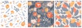 Set of vector seamless patterns of flowers and leaves. Royalty Free Stock Photo