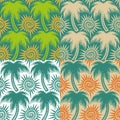 Set of vector seamless patterns with palm trees and sun. EPS10 Royalty Free Stock Photo