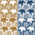 Set of vector seamless patterns with palm trees and sun. Royalty Free Stock Photo