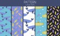 A set of vector seamless patterns with sea animals and the underwater world. Cute cartoon flat illustrations for Royalty Free Stock Photo