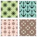 Set of vector seamless patterns. Steering wheel, life preserver, anchor, rope. Creative geometric backgrounds, nautical theme. Gra Royalty Free Stock Photo