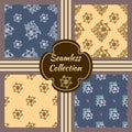 Set of vector seamless textures. Collection of patterns with hand drawn floral elements Royalty Free Stock Photo