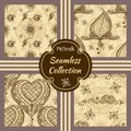 Set of vector seamless textures with ornaments in indian style