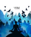 A girl in a lotus pose in the forest. Mixed media. Yoga Vector illustration Royalty Free Stock Photo