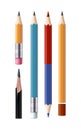 Set of vector sharpened pencils of various types and lengths, with an eraser and without it