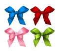 Set of Vector Shiny Satin Gift Bow Isolated on White Background. Collection of textile bow of ribbon red, pink, green, purple, i Royalty Free Stock Photo