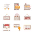 Set of vector shopping icons and concepts in flat style Royalty Free Stock Photo