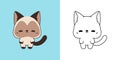 Set Vector Siamese Cat Multicolored and Black and White. Kawaii Clip Art Kitty.