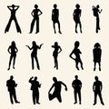 Set of vector silhouette of girls and boys standing.