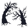 Set of vector silhouette spooky halloween trees Royalty Free Stock Photo