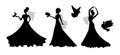 Set of vector silhouettes of an afro bride with a bird. Royalty Free Stock Photo