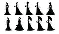 Set of vector silhouettes of an afro bride. Royalty Free Stock Photo