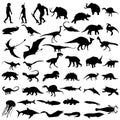 Set of vector silhouettes of dinosaurs. Collection of dinosaurs. Black ancient animals. Ancient animals silhouette.