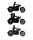 Set of vector silhouettes of drivers and passengers of a classic motorcycle. Vector. Royalty Free Stock Photo