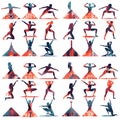 Set of vector silhouettes of girls on the background of geometric shapes Royalty Free Stock Photo