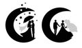 Set of vector silhouettes of a groom and a bride.