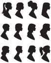 Set of vector silhouettes. Portrait of a woman in a profile with Royalty Free Stock Photo
