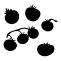 Set of vector silhouettes of tomatoes. Collection of black silhouettes of vegetables. Stylized plants Royalty Free Stock Photo