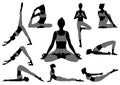 Set Of Vector Silhouettes Of Women Doing Yoga Exercises. Royalty Free Stock Photo