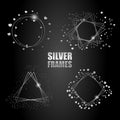 Set of vector silver frames. Round frame with a heart. Geometric shapes and metallic spangles Royalty Free Stock Photo