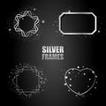 Set of vector silver metallic frames. Vector Isolated objects on a black background. Used for wedding invitations, birthday cards Royalty Free Stock Photo