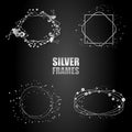 Set of vector silver metallic frames. Vector Isolated objects on a black background. Used for wedding invitations, birthday cards Royalty Free Stock Photo