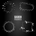 Set of vector silver metallic frames. Vector Isolated objects on a black background. Used for wedding invitations, birthday cards Royalty Free Stock Photo