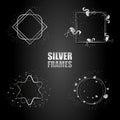 Set of vector silver metallic frames. Vector Isolated objects on a black background. Used for wedding invitations, birthday cards Royalty Free Stock Photo