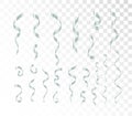 Set of vector silver ribbons on transparent background, holiday decorative design elements, silver serpentine Royalty Free Stock Photo