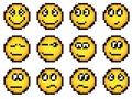 Set of vector simple yellow pixel smiley.