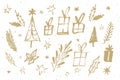 Set of vector sketchy drawings of Christmas decoration elements