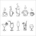 Set of vector sketchy drinks