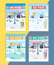 Set of vector ski pass template design. Colorful mountain resort Royalty Free Stock Photo