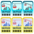 Set of vector skipass template design. Royalty Free Stock Photo