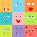 Set of vector smileys. Background with cute faces.