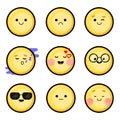 Set 1. Vector smileys, emoji. Style flat, yellow color. Vector image