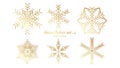 Set of vector Snowflakes Christmas design with gold luxury color on white background Royalty Free Stock Photo