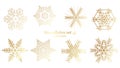 Set of vector Snowflakes Christmas design with gold luxury color on white background Royalty Free Stock Photo
