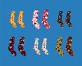 Set of vector socks of different color textures and patterns on