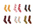 Set of vector socks of different color textures and patterns